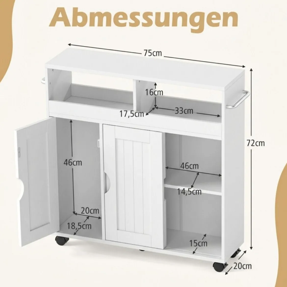 Nischenschrank mit Rollen & Verstellbarem Regal & Handtuchhalter & Schiebetüren Badrollwagen