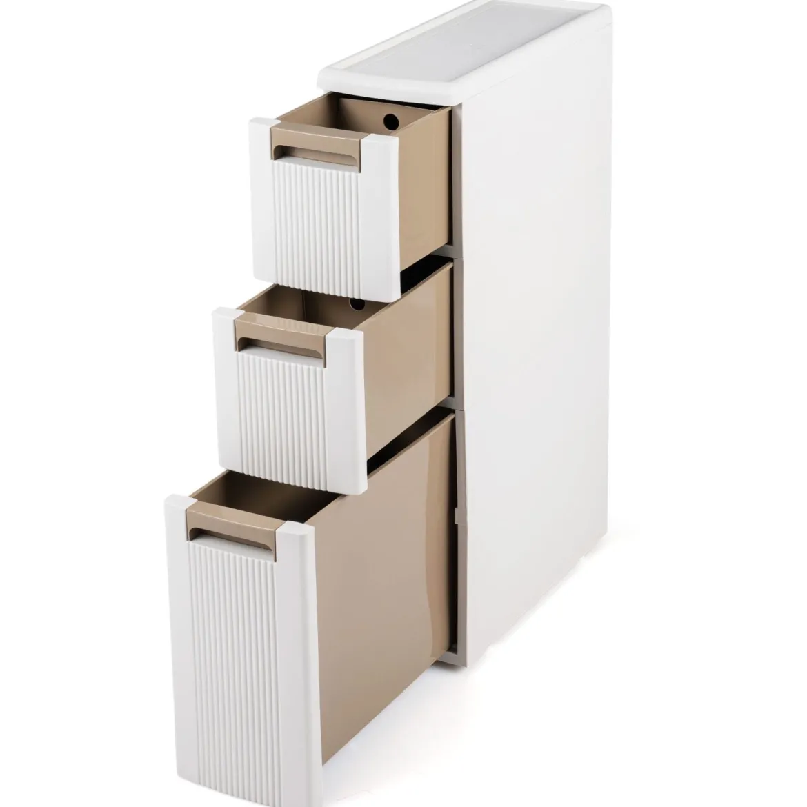 Nischenschrank Schmal mit Rollen & 3 Schubladen Badrollwagen 18 x 45,5 x 76 cm Beige