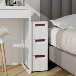 Nischenschrank schmal mit Rollen Nischenregal 20cm breit Nischenwagen mit 4 Schubladen Weiß (3 Schubladen)