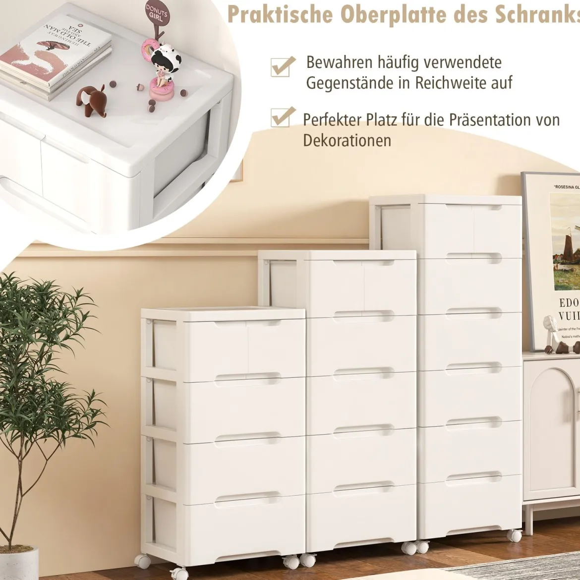 Nischenschrank vertikal Aufbewahrungsschrank Kommode mit 7 Schubladen Weiß