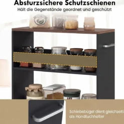Nischenwagen 20cm breit 4 Etagen Küchenwagen schmal Nischenregal auf Rollen 47,5 x 20 x 80,5 cm