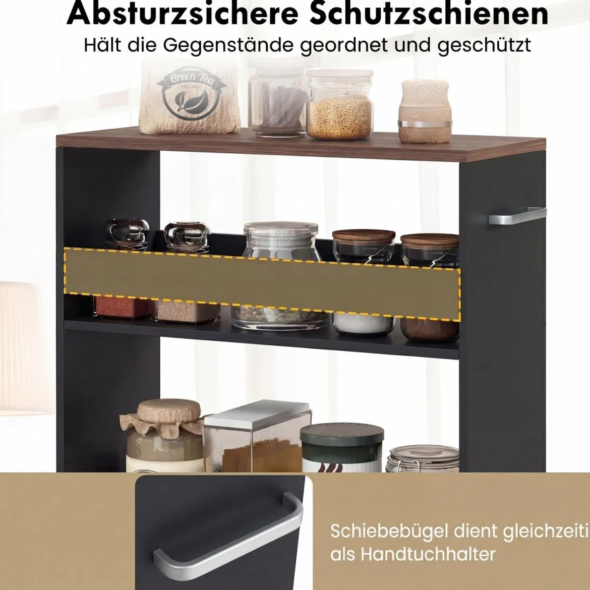 Nischenwagen 20cm breit 4 Etagen Küchenwagen schmal Nischenregal auf Rollen 47,5 x 20 x 80,5 cm