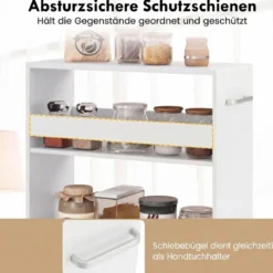 Nischenwagen 20cm breit 4 Etagen Küchenwagen schmal Nischenregal auf Rollen 47,5 x 20 x 80,5 cm