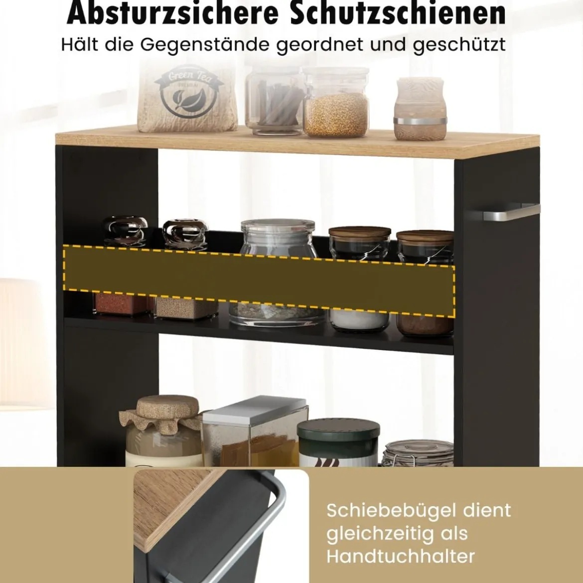 Nischenwagen 20cm breit 4 Etagen Küchenwagen schmal Nischenregal auf Rollen 47,5 x 20 x 80,5 cm