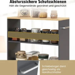 Nischenwagen 20cm breit 4 Etagen Küchenwagen schmal Nischenregal auf Rollen 47,5 x 20 x 80,5 cm