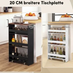 Nischenwagen 20cm breit 4 Etagen Küchenwagen schmal Nischenregal auf Rollen 47,5 x 20 x 80,5 cm