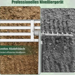 Nivellierrechen mit Ergonomischem Griff Robustes Rasenwerkzeug Levelingrake Flächenebner 106 x 25 cm