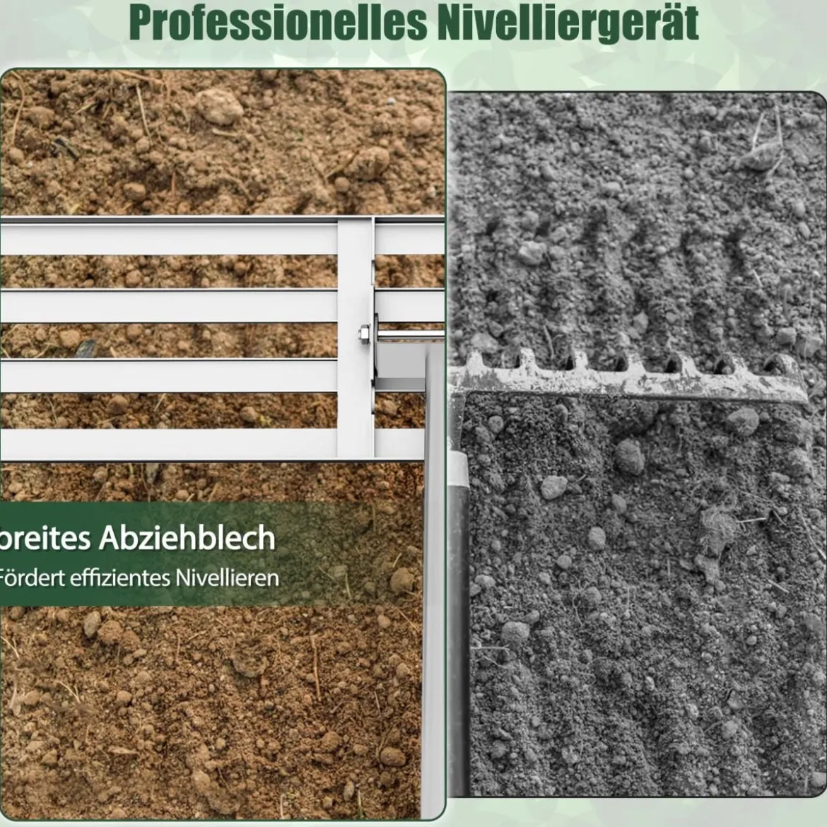 Nivellierrechen mit Ergonomischem Griff Robustes Rasenwerkzeug Levelingrake Flächenebner 106 x 25 cm