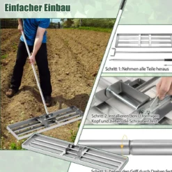 Nivellierrechen mit Ergonomischem Griff Robustes Rasenwerkzeug Levelingrake Flächenebner 106 x 25 cm