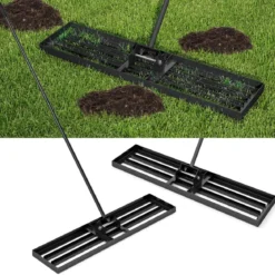 Nivellierrechen mit Ergonomischem Griff Robustes Rasenwerkzeug Levelingrake Flächenebner 106 x 25 cm