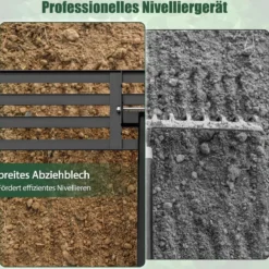 Nivellierrechen mit Ergonomischem Griff Robustes Rasenwerkzeug Levelingrake Flächenebner 106 x 25 cm
