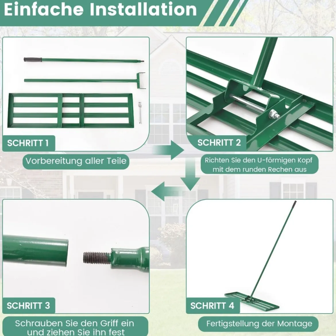 Nivellierrechen mit Ergonomischem Griff Robustes Rasenwerkzeug Levelingrake Flächenebner 106 x 25 cm