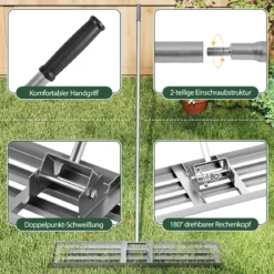 Nivellierrechen mit Ergonomischem Griff Robustes Rasenwerkzeug Levelingrake Flächenebner 106 x 25 cm
