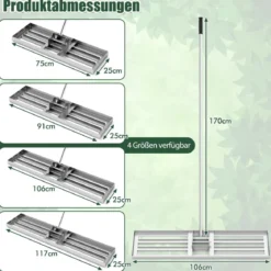Nivellierrechen mit Ergonomischem Griff Robustes Rasenwerkzeug Levelingrake Flächenebner 106 x 25 cm