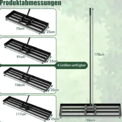 Nivellierrechen mit Ergonomischem Griff Robustes Rasenwerkzeug Levelingrake Flächenebner 106 x 25 cm