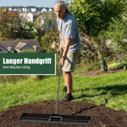 Nivellierrechen mit Ergonomischem Griff Robustes Rasenwerkzeug Levelingrake Flächenebner 106 x 25 cm