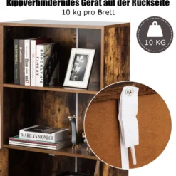 Nostalgie Bücherregal mit 3 Regalbrettern & 2 Türen & Soliden Holzbeinen für Wohnzimmer Büro Braun