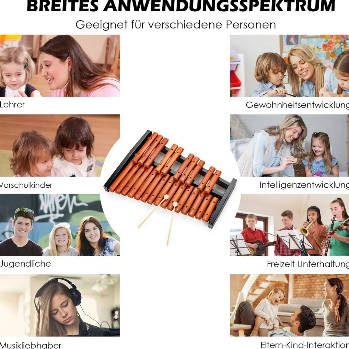 25 Noten Glockenspiel Xylophon Holz mit Schlägel Tragetasche Percussion Geeignet Braun+ Schwarz
