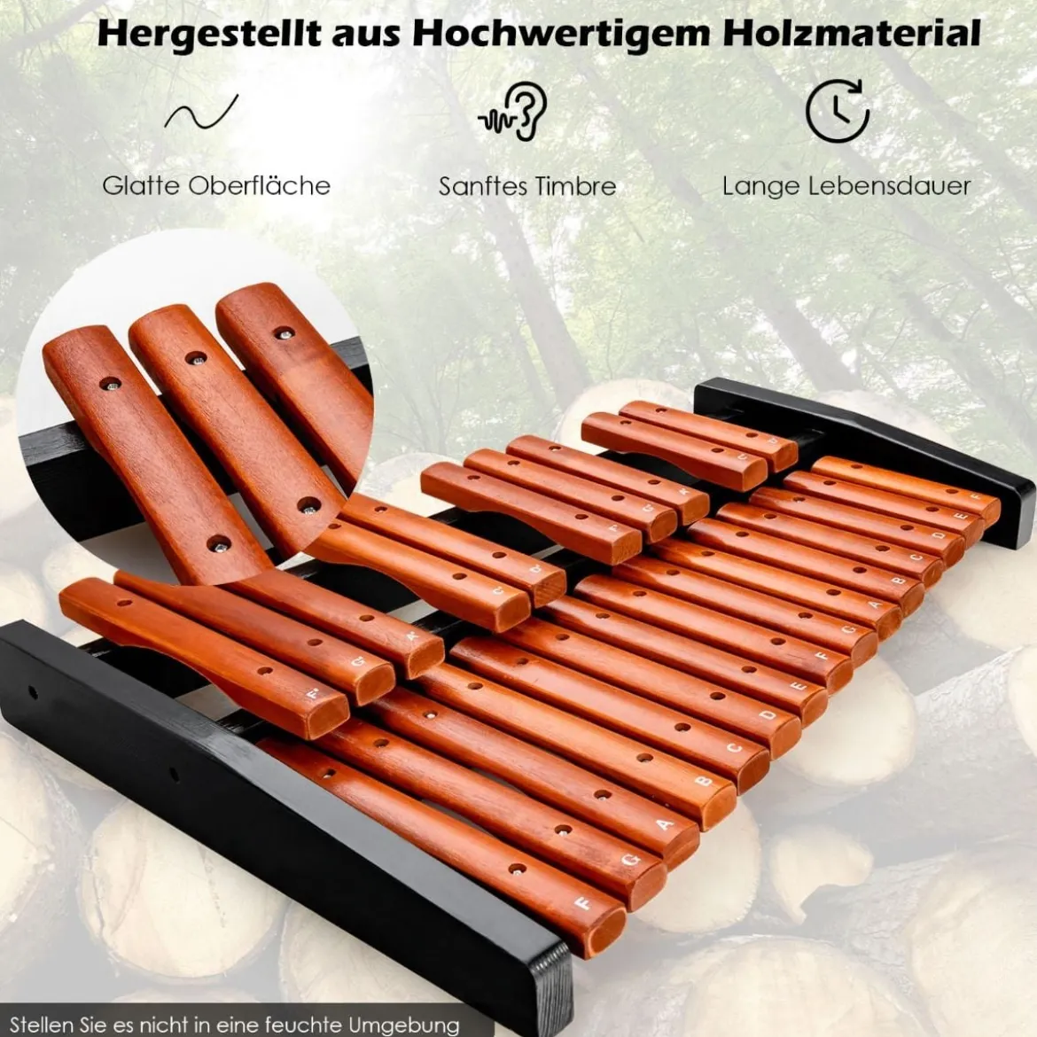 25 Noten Glockenspiel Xylophon Holz mit Schlägel Tragetasche Percussion Geeignet Braun+ Schwarz