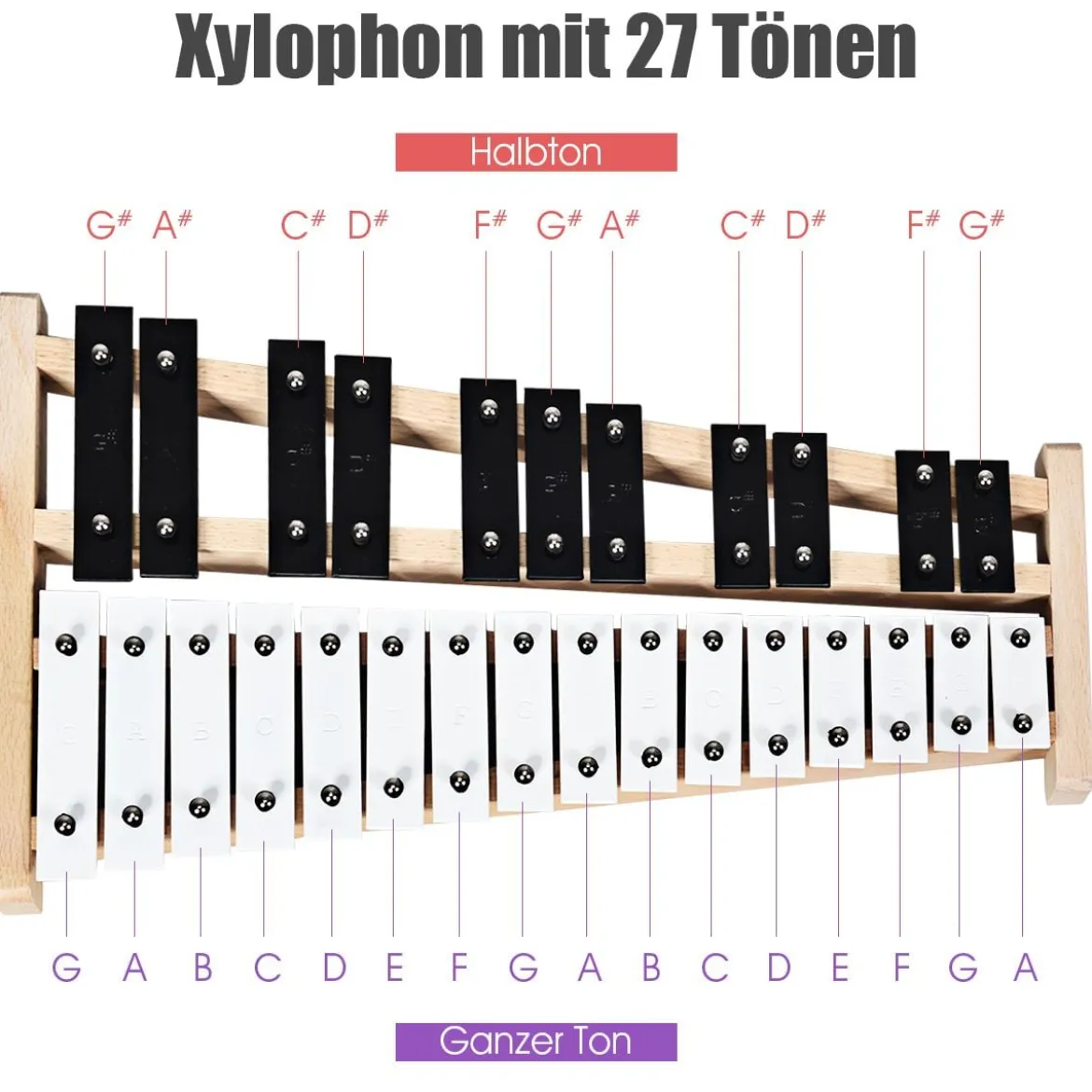 27 Noten Xylophon mit 2 Schlägeln & Tragetasche Glockenspiel Handpercussion Percussion