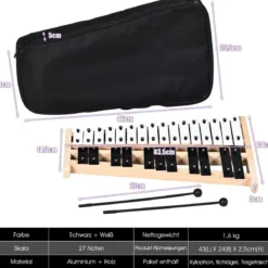 27 Noten Xylophon mit 2 Schlägeln & Tragetasche Glockenspiel Handpercussion Percussion
