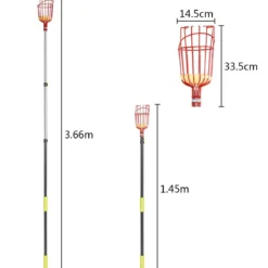 Obstpflücker mit Korb Teleskopstiel Apfelpflücker Teleskopstange Obstpflückwerkzeug Metallpflückkopf Obstfänger 145-366cm