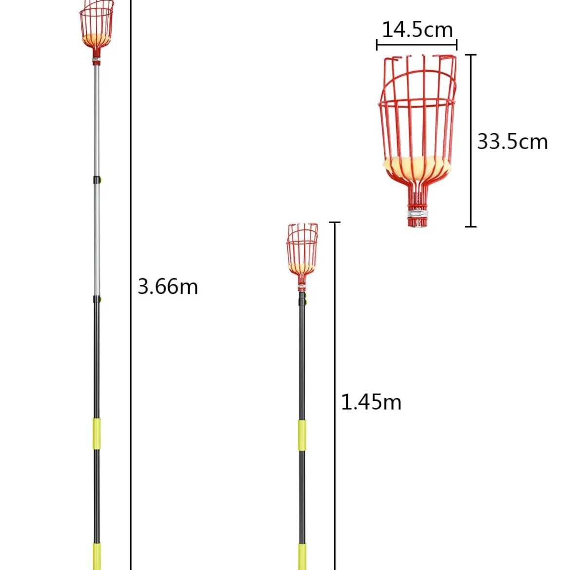 Obstpflücker mit Korb Teleskopstiel Apfelpflücker Teleskopstange Obstpflückwerkzeug Metallpflückkopf Obstfänger 145-366cm