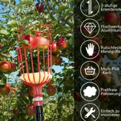 Obstpflücker mit Korb Teleskopstiel Apfelpflücker Teleskopstange Obstpflückwerkzeug Metallpflückkopf Obstfänger 145-366cm
