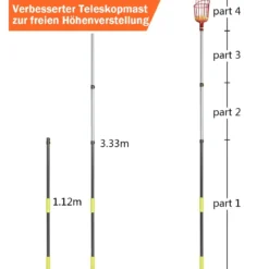 Obstpflücker mit Korb Teleskopstiel Apfelpflücker Teleskopstange Obstpflückwerkzeug Metallpflückkopf Obstfänger 145-366cm