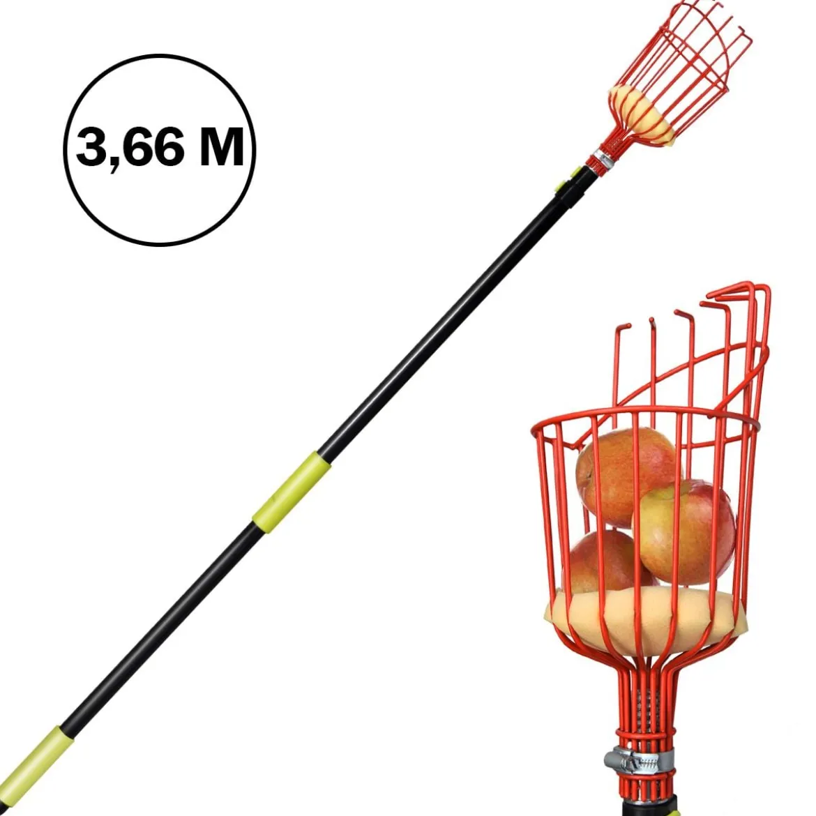 Obstpflücker mit Korb Teleskopstiel Apfelpflücker Teleskopstange Obstpflückwerkzeug Metallpflückkopf Obstfänger 145-366cm