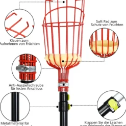 Obstpflücker mit Korb Teleskopstiel Apfelpflücker Teleskopstange Obstpflückwerkzeug Metallpflückkopf Obstfänger 145-366cm
