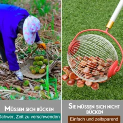 Obstsammler Nusssammler Rollsammler für Aufsammeln von Früchte Nüsse Golfbälle Edelstahl70-128cm