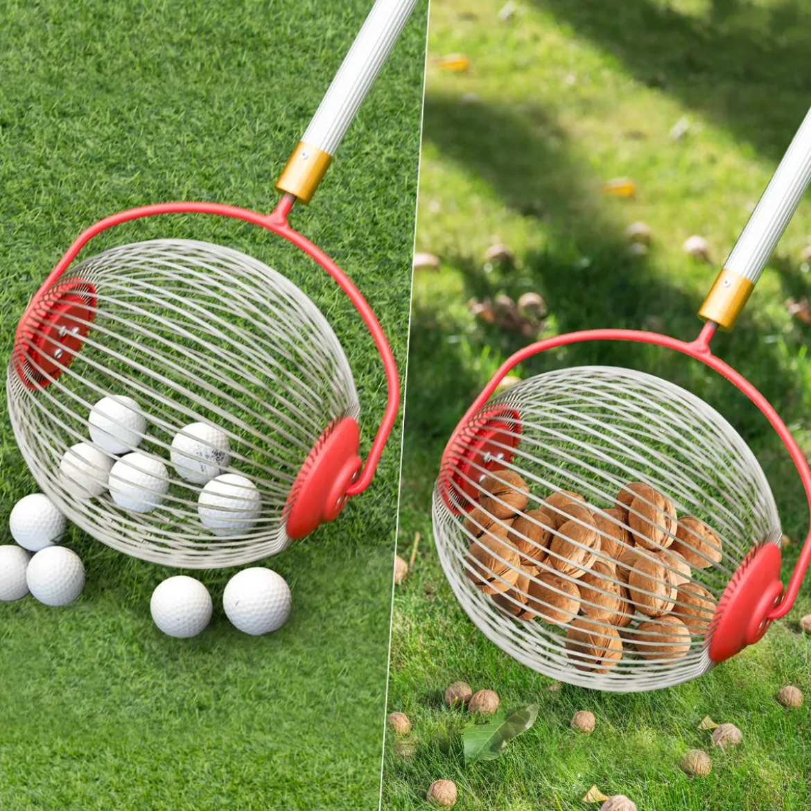 Obstsammler Nusssammler Rollsammler für Aufsammeln von Früchte Nüsse Golfbälle Edelstahl70-128cm