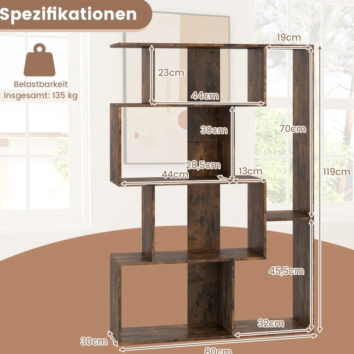 Offene geometrische Bücherregal 6-Würfel großes Bücherregal mit Kippsicherungen Bodenorganizer Display Regal Café