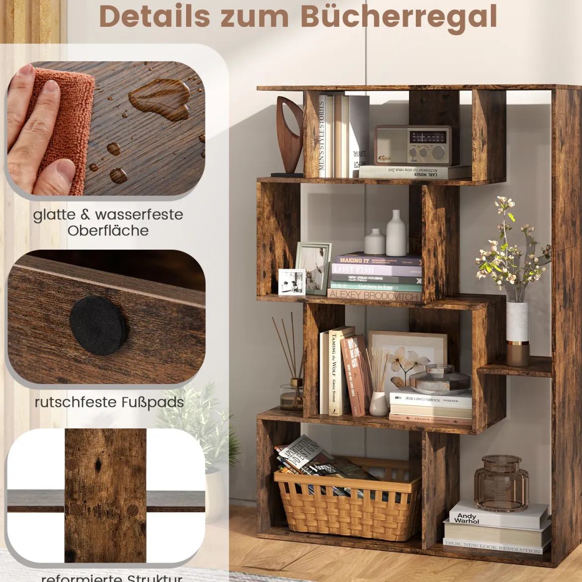 Offene geometrische Bücherregal 6-Würfel großes Bücherregal mit Kippsicherungen Bodenorganizer Display Regal Café