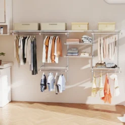 Offener Kleiderschrank 122 - 244 cm Erweiterbare Wandgarderobe DIY Aufbewahrungssystem Weiß/Grau