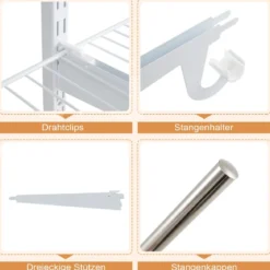 Offener Kleiderschrank 122 - 244 cm Erweiterbare Wandgarderobe DIY Aufbewahrungssystem Weiß/Grau