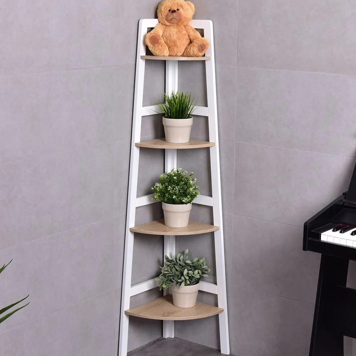 Offenes Eckregal Badregal mit 3/4 Ebenen Wandregal Standregal Holz 32 x 32 x 138 cm