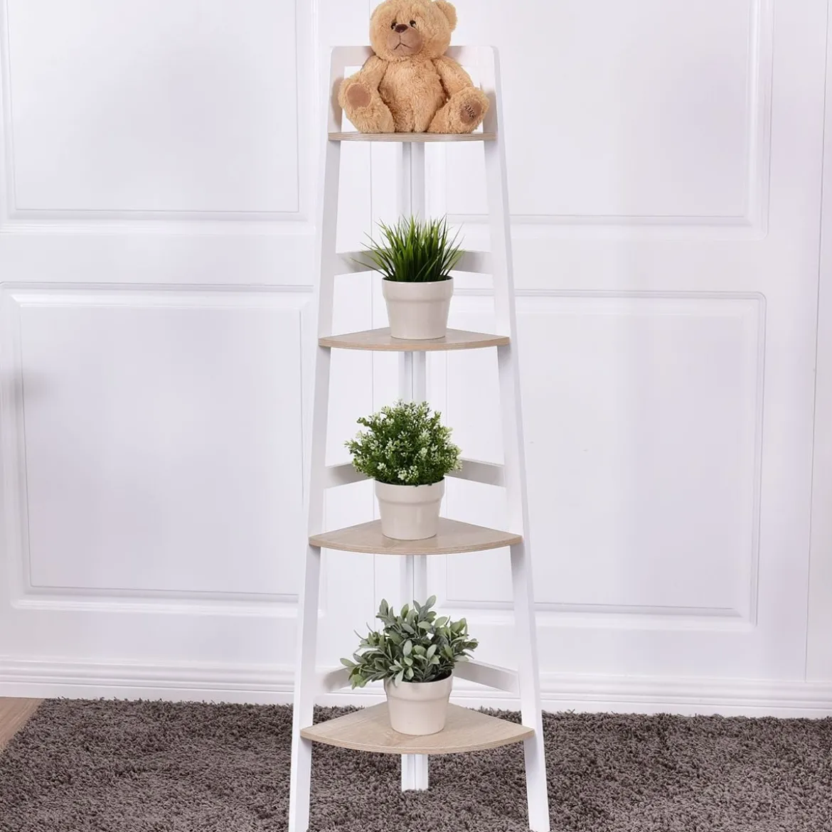 Offenes Eckregal Badregal mit 3/4 Ebenen Wandregal Standregal Holz 32 x 32 x 138 cm