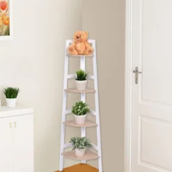 Offenes Eckregal Badregal mit 3/4 Ebenen Wandregal Standregal Holz 32 x 32 x 138 cm