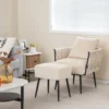 Ohrensessel mit Hocker Sessel mit weichem Kissen geflochtener Rückenlehne 58 cm Sitztiefe Weiß
