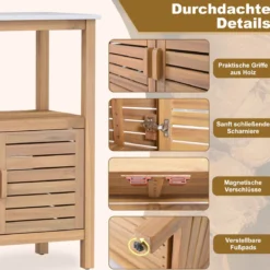 Outdoor-Arbeitstisch Garten-Pflanztisch aus Akazienholz mit Harztischplatte Ablagefach & Schrank Natur