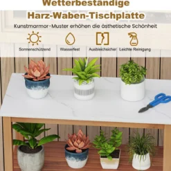 Outdoor-Arbeitstisch Garten-Pflanztisch aus Akazienholz mit Harztischplatte Ablagefach & Schrank Natur