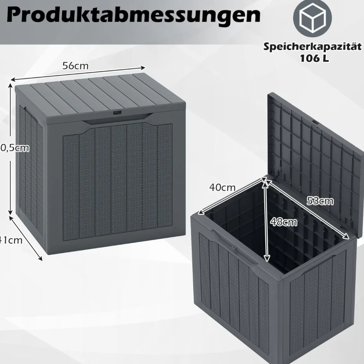 Outdoor-Aufbewahrungsbox 96 L Deckbox mit abschließbarem Deckel Braun/Schwarz/Grau