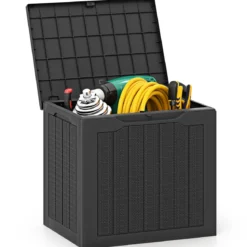 Outdoor-Aufbewahrungsbox 96 L Deckbox mit abschließbarem Deckel Braun/Schwarz/Grau