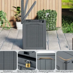 Outdoor-Aufbewahrungsbox 96 L Deckbox mit abschließbarem Deckel Braun/Schwarz/Grau