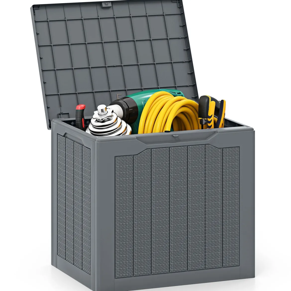 Outdoor-Aufbewahrungsbox 96 L Deckbox mit abschließbarem Deckel Braun/Schwarz/Grau