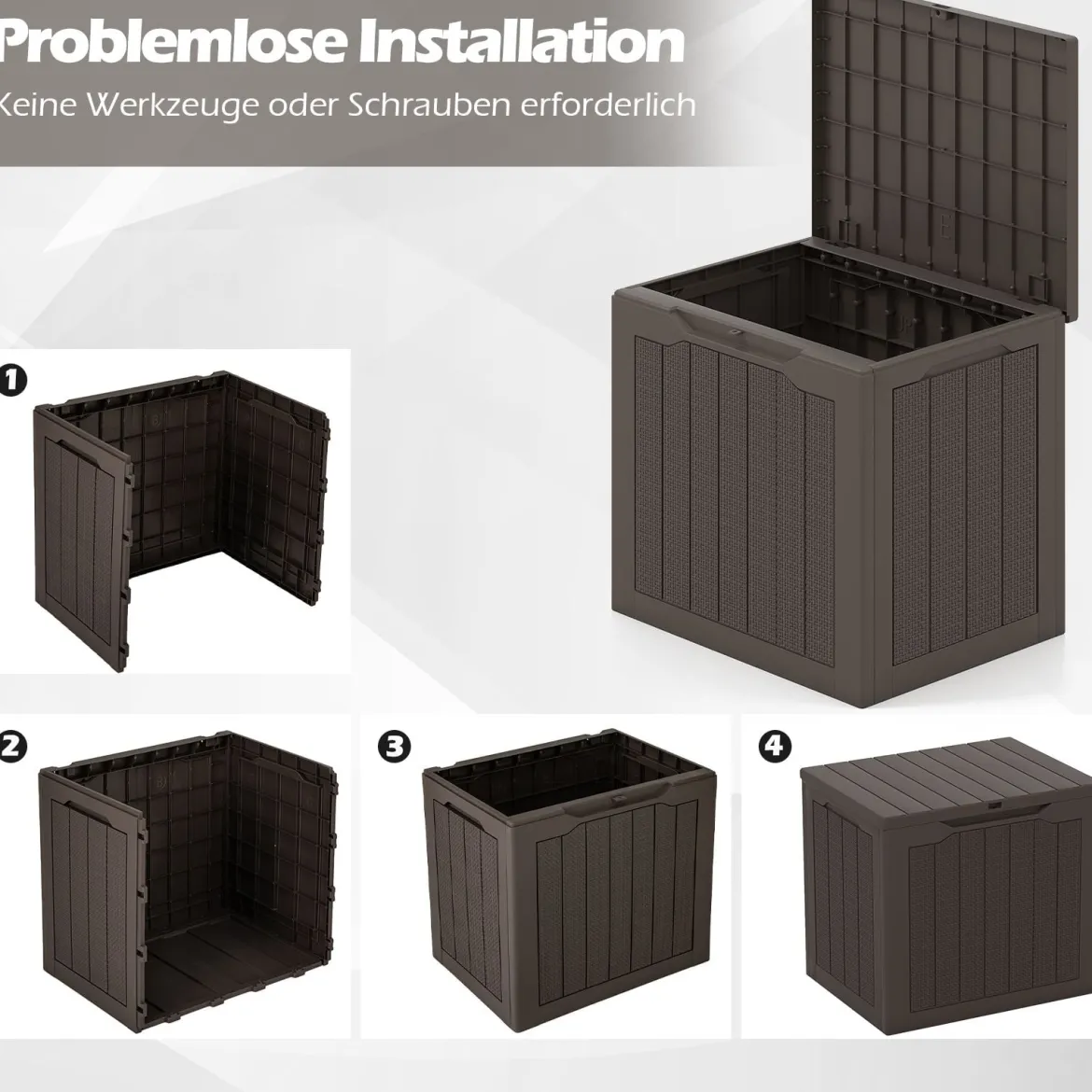 Outdoor-Aufbewahrungsbox 96 L Deckbox mit abschließbarem Deckel Braun/Schwarz/Grau