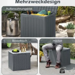 Outdoor-Aufbewahrungsbox 96 L Deckbox mit abschließbarem Deckel Braun/Schwarz/Grau