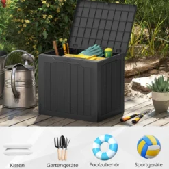 Outdoor-Aufbewahrungsbox 96 L Deckbox mit abschließbarem Deckel Braun/Schwarz/Grau